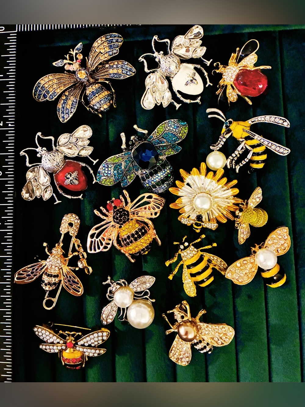 Lot of 15 Bee Honeybee Brooches Rhinestone Enamel Insect Pin Jewelry
